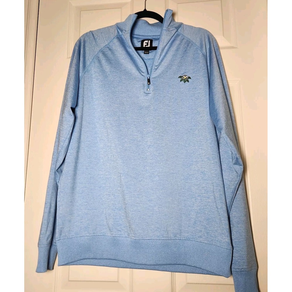 Foot Joy Mens M Blue 1/4 Zip Long Sleeve Performance Pullover Embroidered Flower